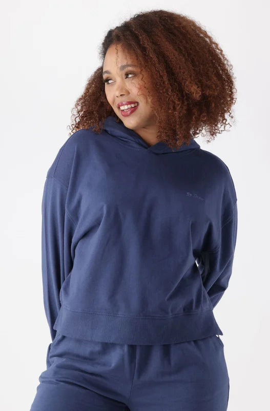 Dunns Clothing | Ladies | Lucy Side Slit Fleece Hoodie Top _ 145459 Blue