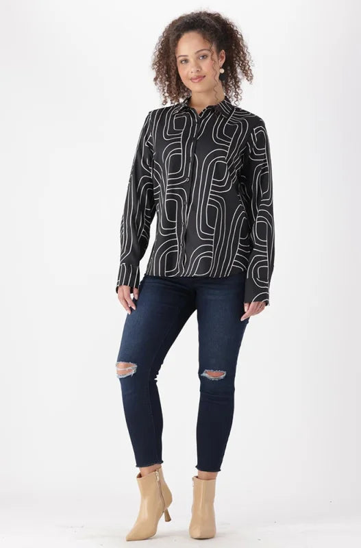 Dunns Clothing | Ladies | Marisa Satin Shirt _ 148595 Black