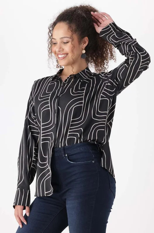 Dunns Clothing | Ladies | Marisa Satin Shirt _ 148595 Black