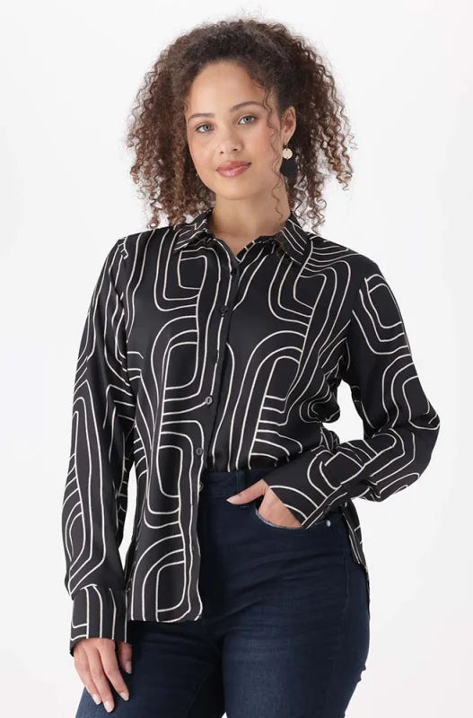 Dunns Clothing | Ladies | Marisa Satin Shirt _ 148595 Black