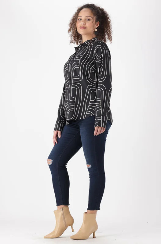 Dunns Clothing | Ladies | Marisa Satin Shirt _ 148595 Black