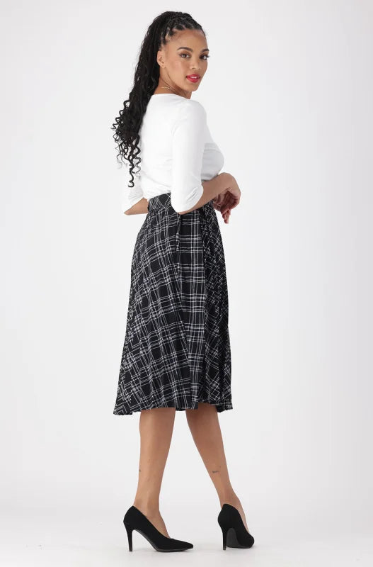 Dunns Clothing | Ladies | Mia Check Belted Skirt _ 148101 Black