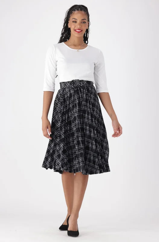 Dunns Clothing | Ladies | Mia Check Belted Skirt _ 148101 Black