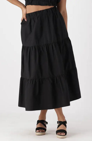 Dunns Clothing | Ladies | Mia Poplin Tiered Skirt _ 140886 Black