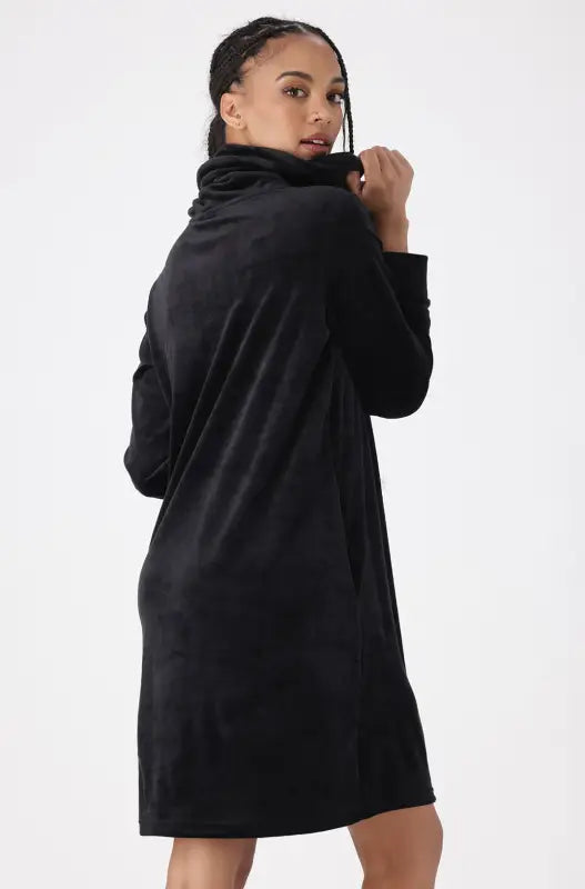 Dunns Clothing | Ladies | MIA VELOUR COWL NECK DRESS _ 146463 Black