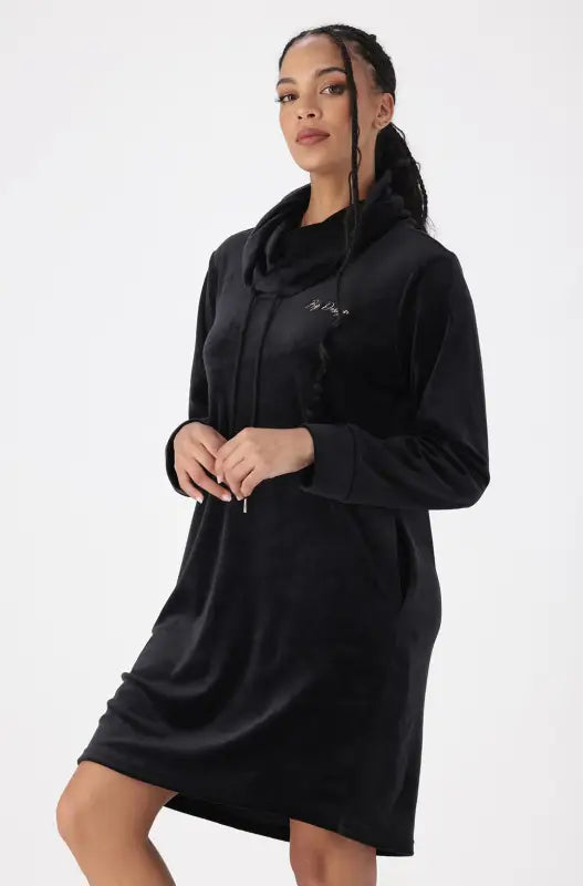 Dunns Clothing | Ladies | MIA VELOUR COWL NECK DRESS _ 146463 Black