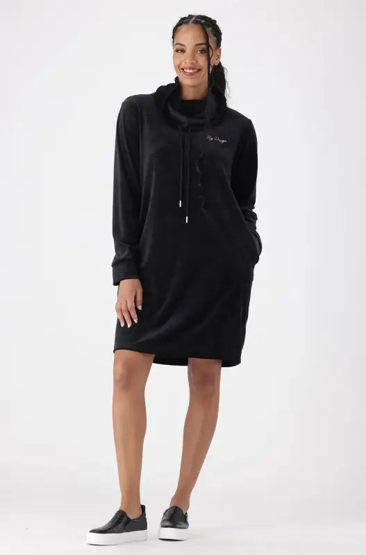 Dunns Clothing | Ladies | MIA VELOUR COWL NECK DRESS _ 146463 Black