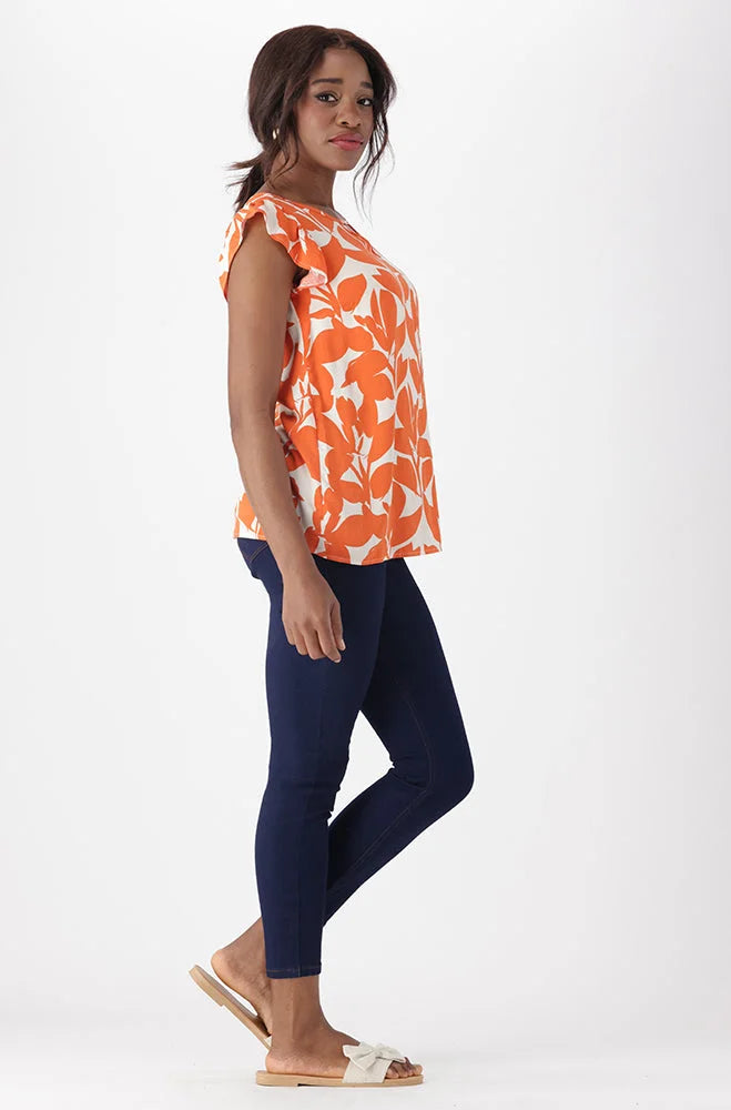 Dunns Clothing | Ladies | Nicki Flutter Sleeve Top _ 151263 Orange