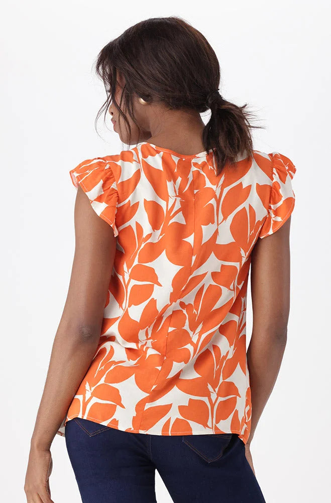 Dunns Clothing | Ladies | Nicki Flutter Sleeve Top _ 151263 Orange