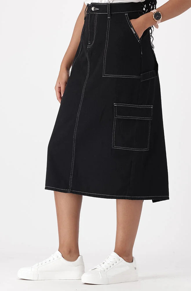 Black utility denim skirt deals