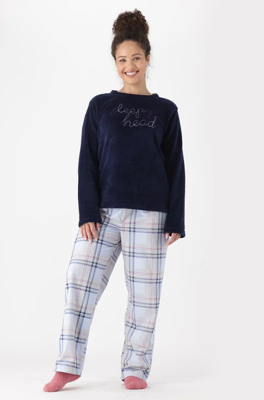 Dunns Clothing | Underwear | Sasha Fleece Flannel Sleep Set _ 147140 Navy
