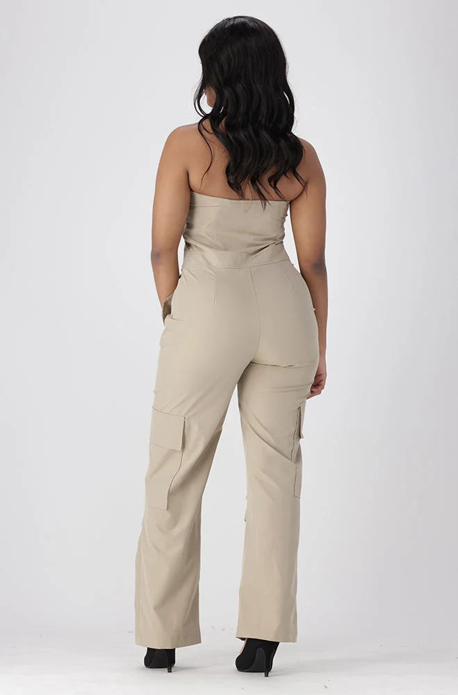 Dunns Clothing | Ladies | Sienna Boobtube Jumpsuit _ 151610 Beige