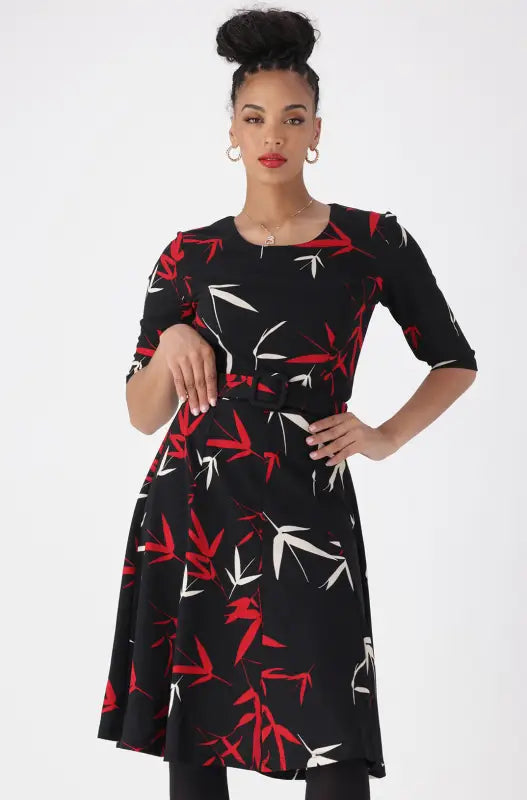 Dunns Clothing | Ladies Stefani Belted Fit And Flare Dress _ 147573 Multi