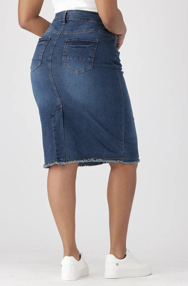 Dunns Clothing Tara Raw Hem Denim Skirt 151685 Dark Wash R279 42 Dark Wash
