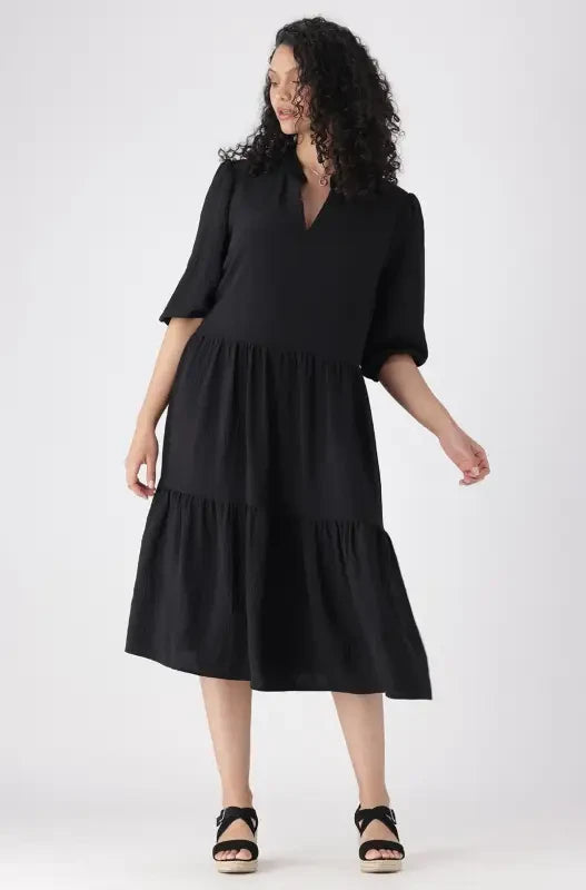 Dunns Clothing | Ladies | TARA WOVEN PORTOFINO TIERED DRESS _ 146063 Black