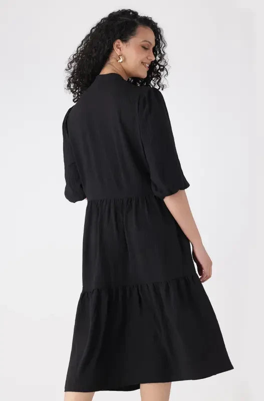Dunns Clothing | Ladies | TARA WOVEN PORTOFINO TIERED DRESS _ 146063 Black