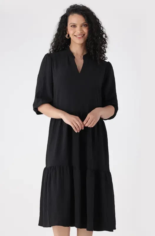 Dunns Clothing | Ladies | TARA WOVEN PORTOFINO TIERED DRESS _ 146063 Black