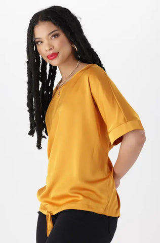 Dunns Clothing | Ladies | TORI SATIN DRAWCORD TOP _ 144841 Ocre