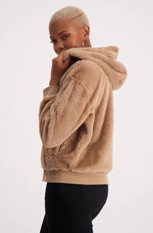 Dunns Clothing | Ladies | Toya Fluffy Zip Through Top _ 137638 Taupe