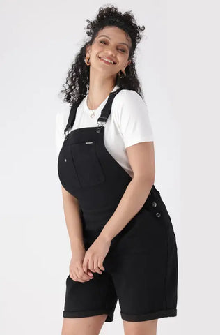 Dunns Clothing | Ladies | Vanessa Denim Dungaree Short _ 144857 Black Wash