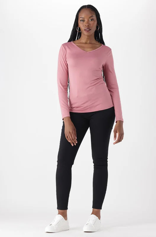 Dunns Clothing | Ladies | Vayla V Neck Tee _ 149100 Pink