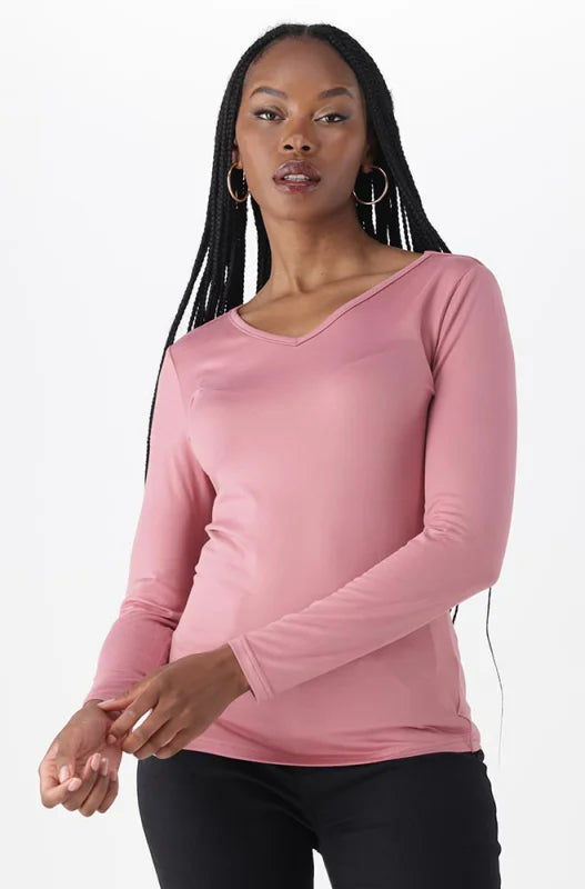 Dunns Clothing | Ladies | Vayla V Neck Tee _ 149100 Pink