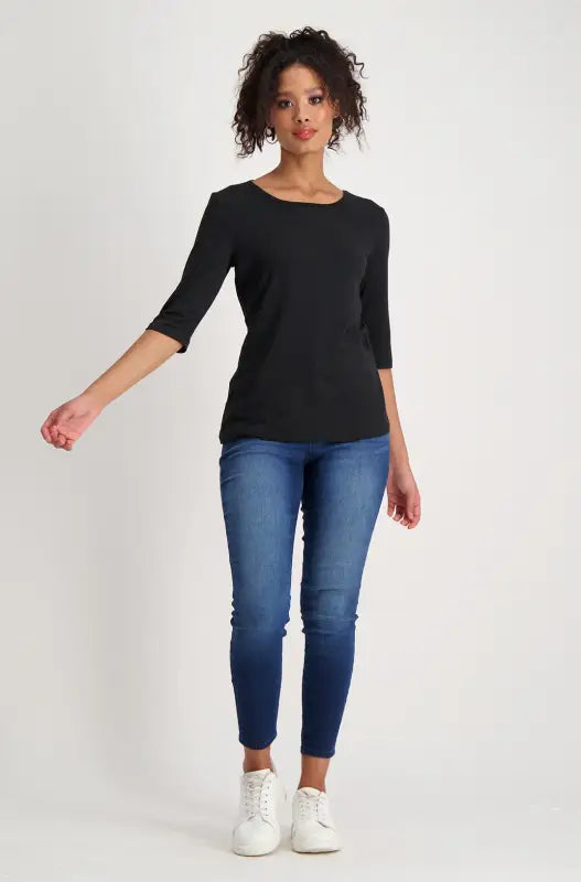 Dunns Clothing | Ladies | Viola 3 - Quarter Sleeve Tee _ 133656 Black