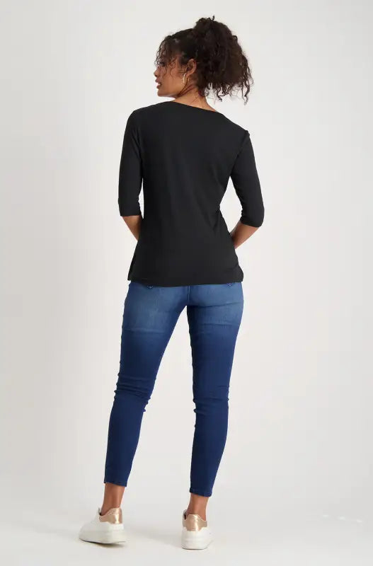 Dunns Clothing | Ladies | Viola 3 - Quarter Sleeve Tee _ 133656 Black