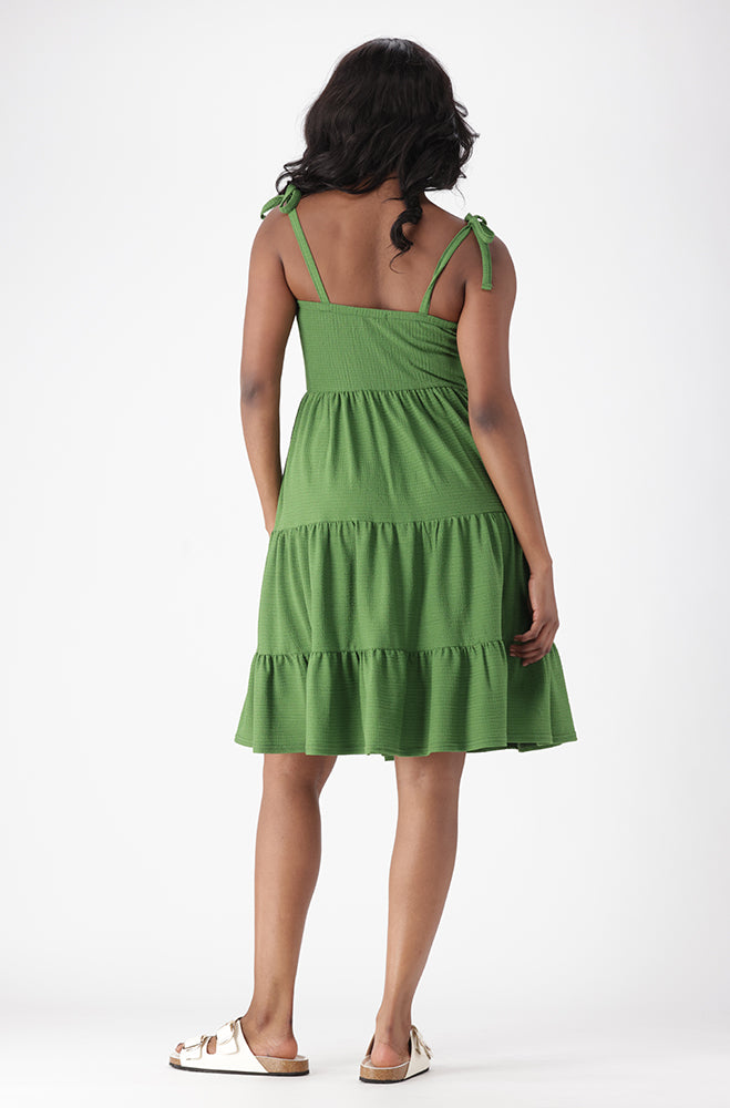 HARLOW TEXTURED SHOULDER TIE DRESS