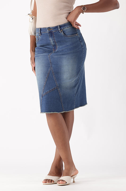 ANAISE DENIM MIDI UNCLIPPED HEM SKIRT
