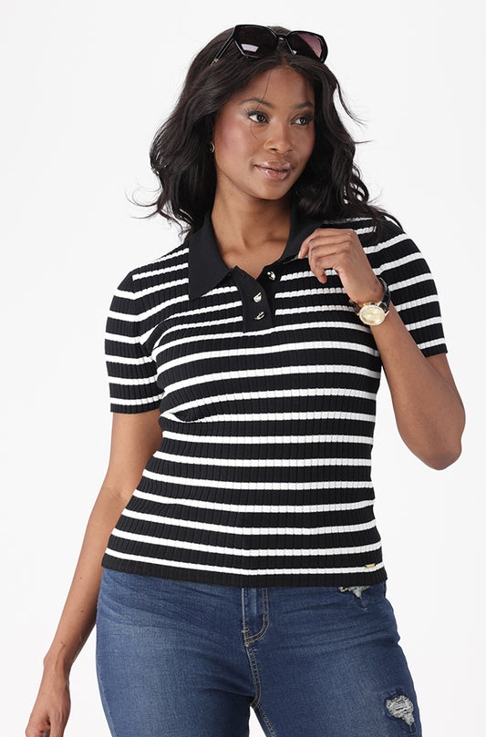 LYIA STRIPE GOLFER KNITWEAR TOP