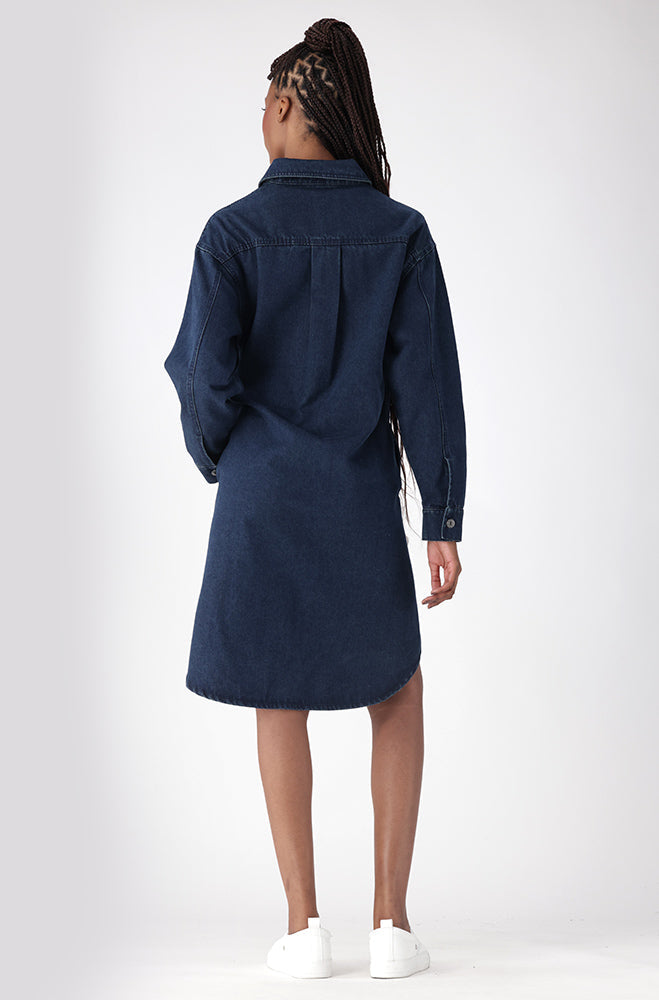 Ladies | Estie Denim Shirt Dress _ 156319 Dark Wash Dresses