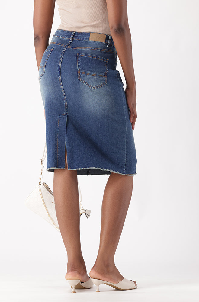 ANAISE DENIM MIDI UNCLIPPED HEM SKIRT