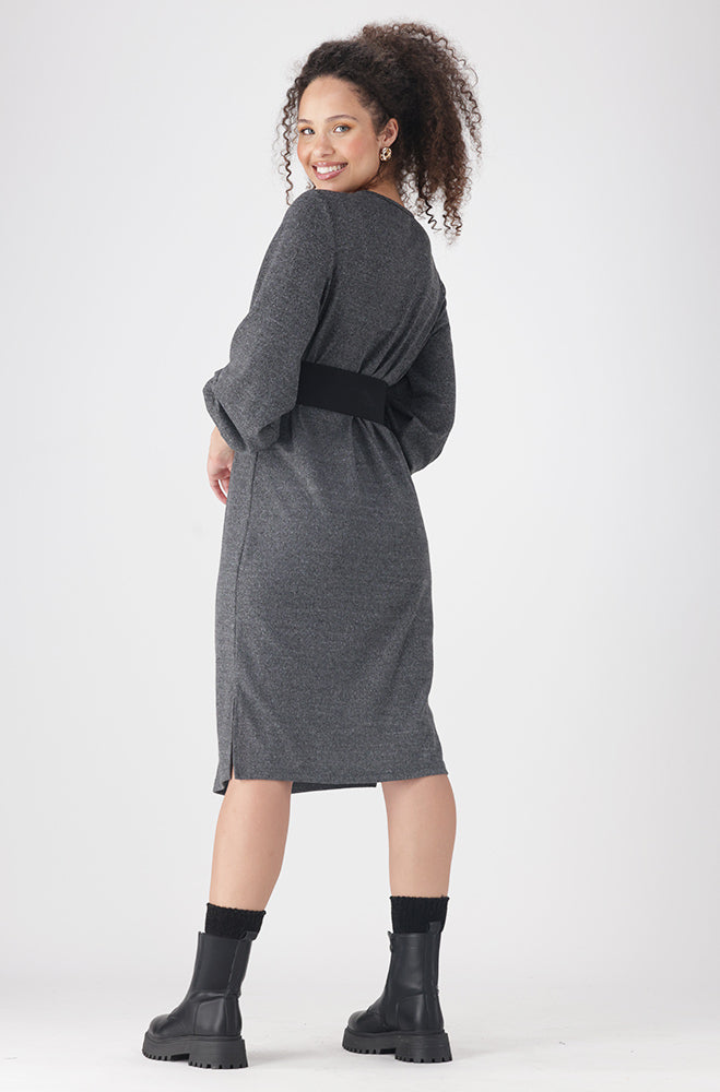 Ladies | Gia French Knit Slit Dress _ 159087 Black Dresses