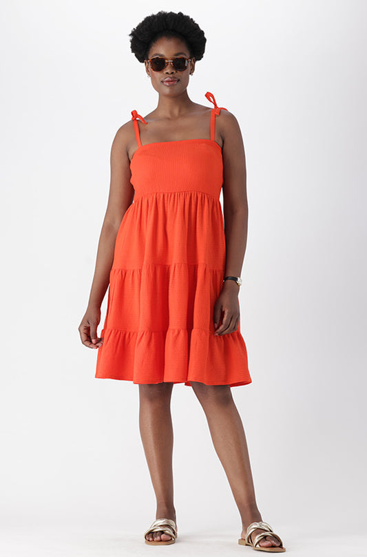 HARLOW TEXTURED SHOULDER TIE DRESS