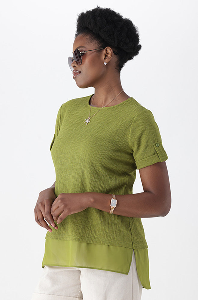 ESME KNIT AND WOVEN COMBO TOP
