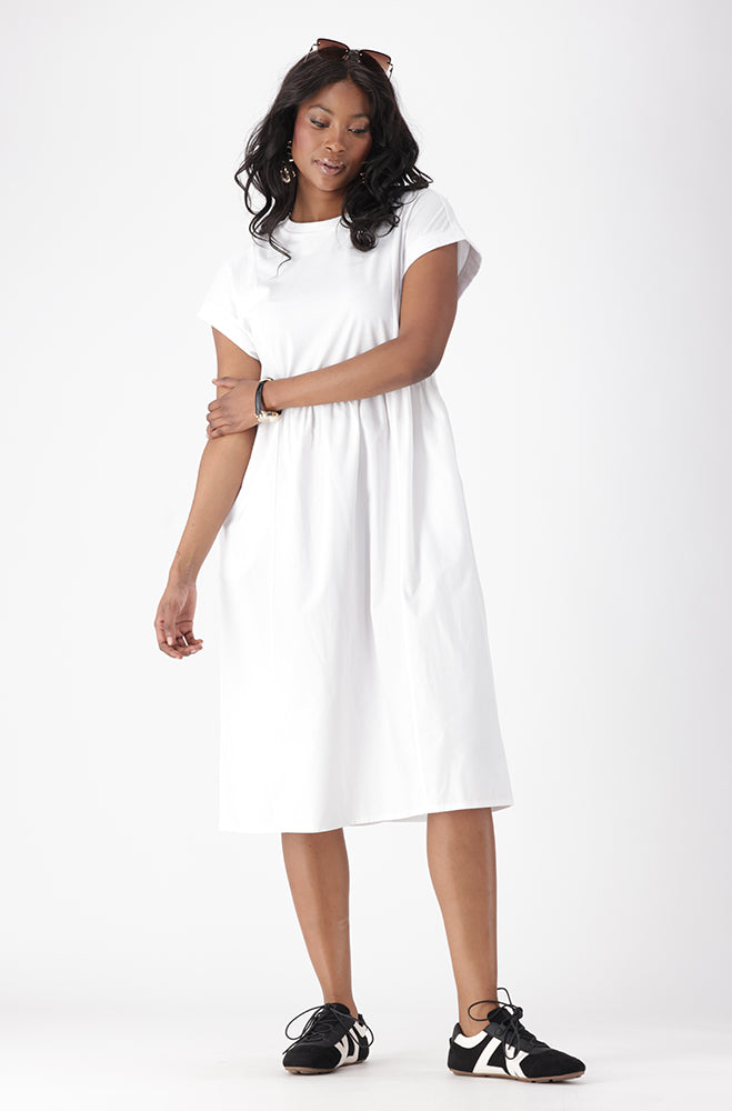 ALLAIRIE KNIT AND WOVEN COMBO DRESS