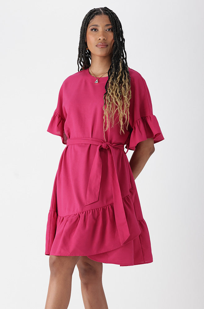 Ladies | Tracy Belted Linen Blend Dress _ 165157 Pink Dresses