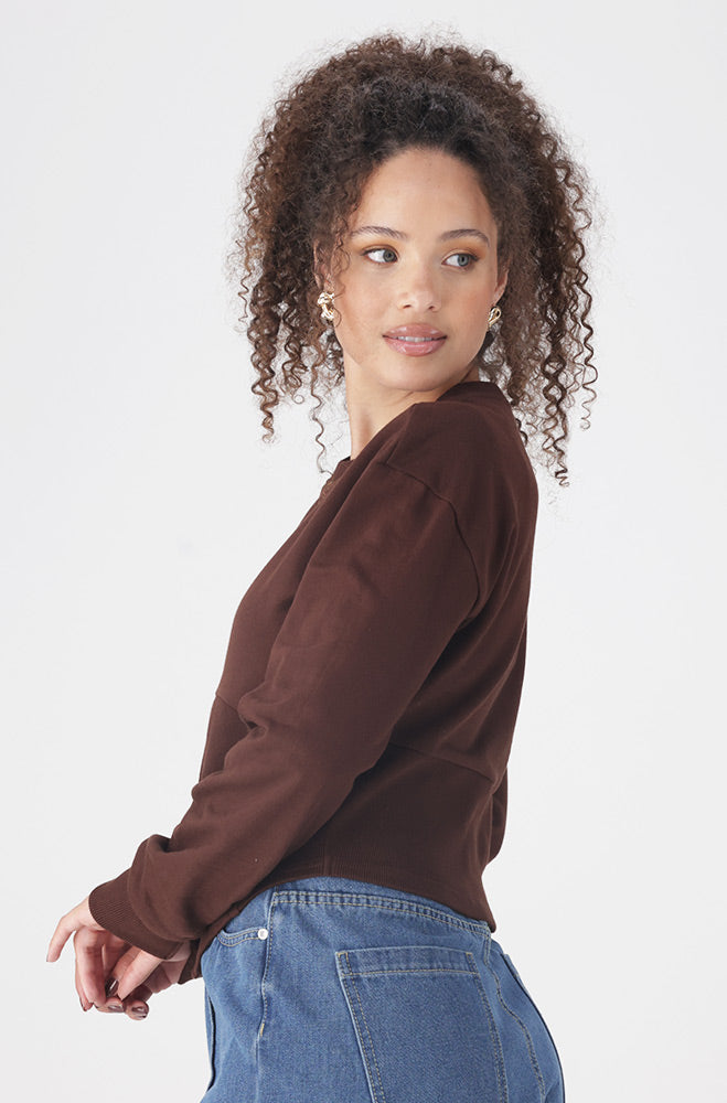 Ladies | Vida Fleece Corset Style Top _ 156556 Brown Sweatshirts