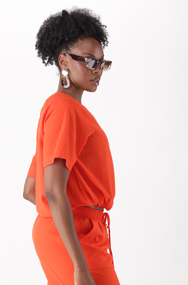 IVA LINEN BLEND DRAWCORD TOP