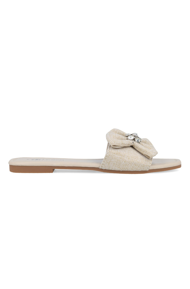 Amber linen look bow trim sandal