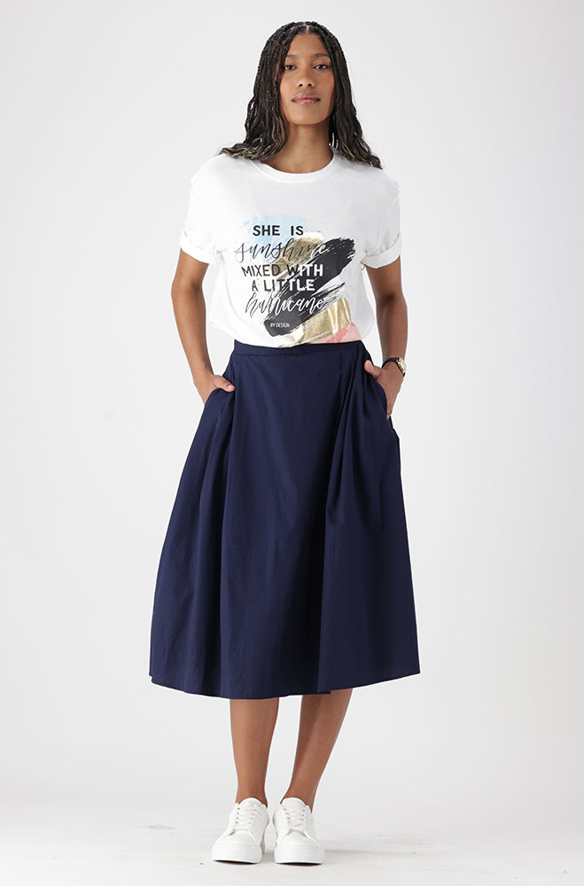 Ladies | Sarah Elasticated A-line Skirt_ 162066 _ Navy Skirts