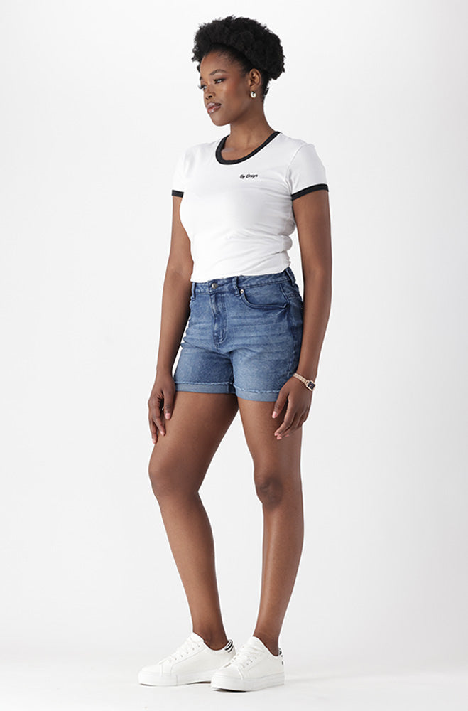 ANGELA DENIM TURN UP SHORTS