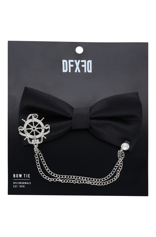 EMILE TEXTURED BOW-TIE & LAPEL CHAIN - BLACK