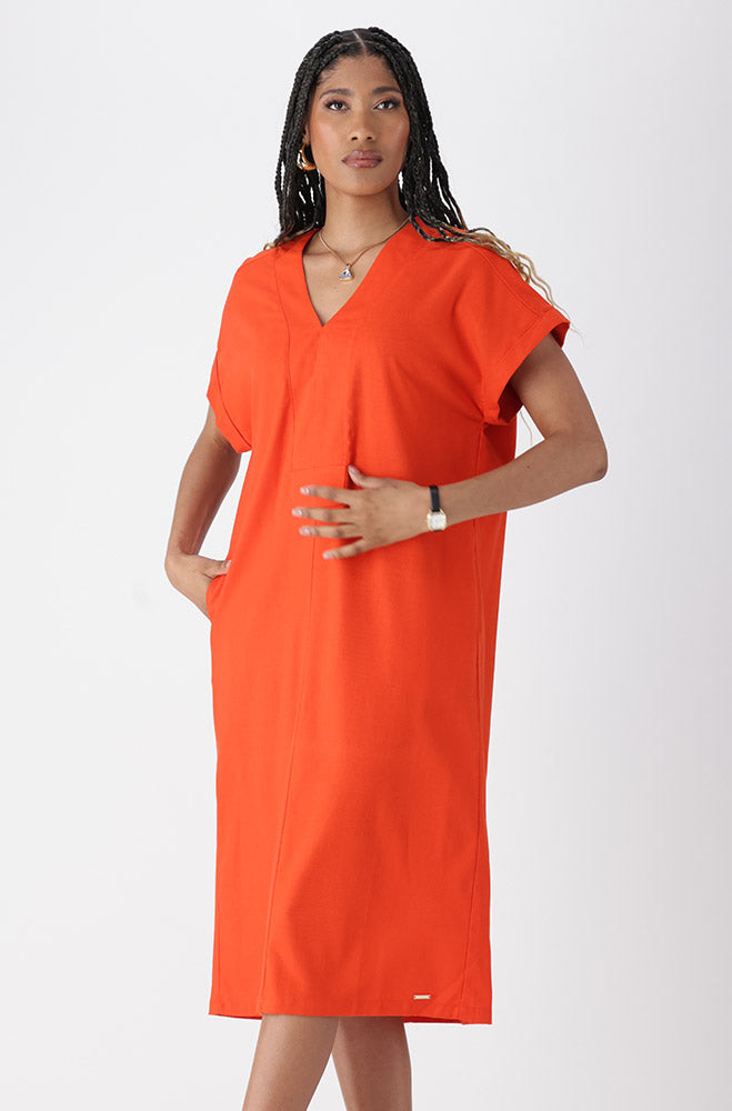Ladies | Penelope Portofino Linen Blend Dress _ 163319 Orange Dresses