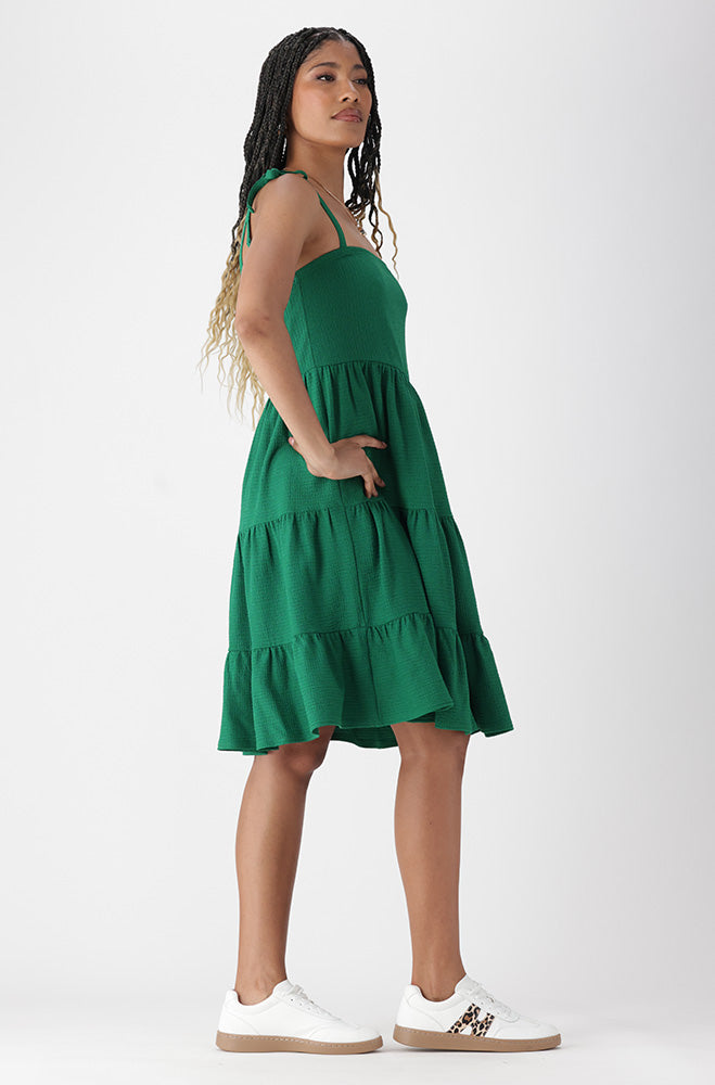 HARLOW TEXTURED SHOULDER TIE DRESS