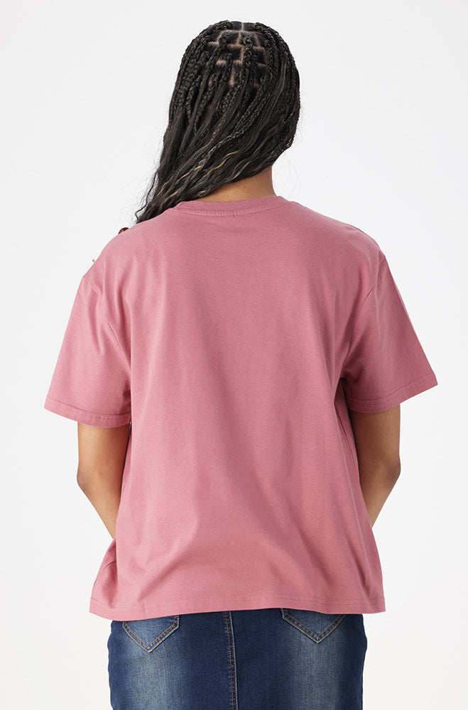 Ladies | Jade Boyfriend Tee with Buttons Gold _ 162632 Pink T-shirts
