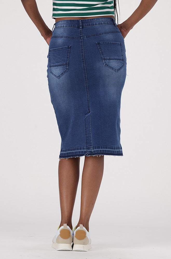 KENDRA DENIM UNCLIPPED HEM SKIRT