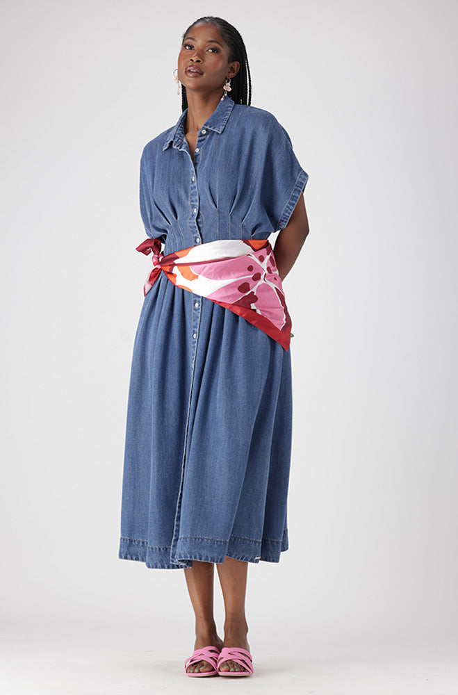 BELLE DENIM FIT AND FLARE DRESS