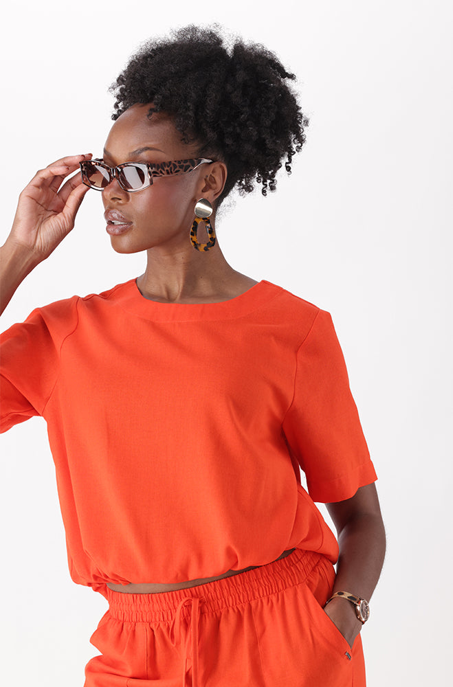IVA LINEN BLEND DRAWCORD TOP